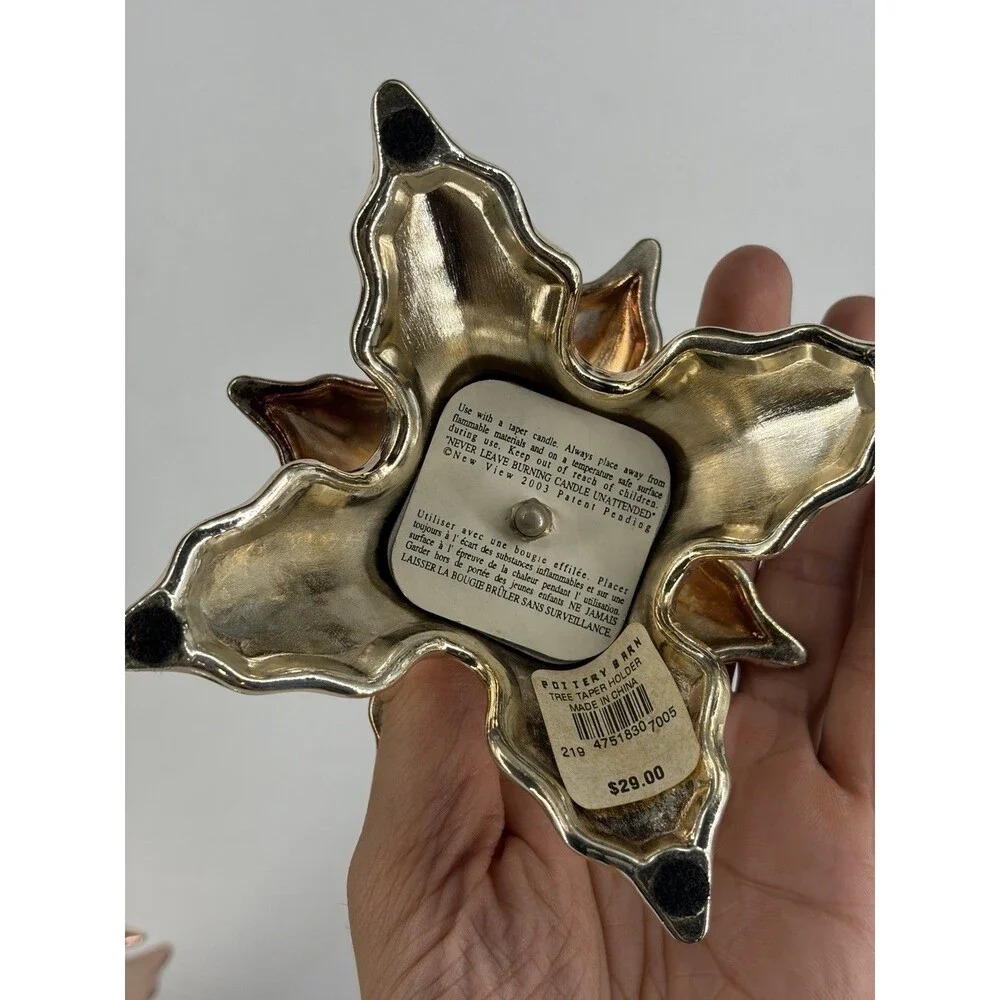 Vntg 2003 Pottery Barn Silverplate Metal Christmas Tree Taper Candle Holders Set